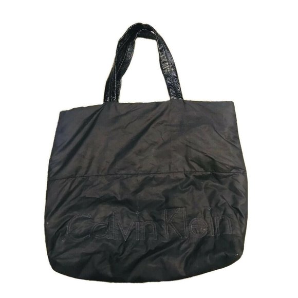 Calvin Klein Puffer Style Black Tote Embroidered Logo - Picture 1 of 6